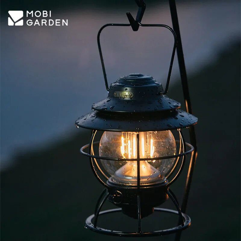Mobi Garden STAR WISH Black Retro Railway LED Camping Lantern Waterproof Outdoor Lamp Light 120H