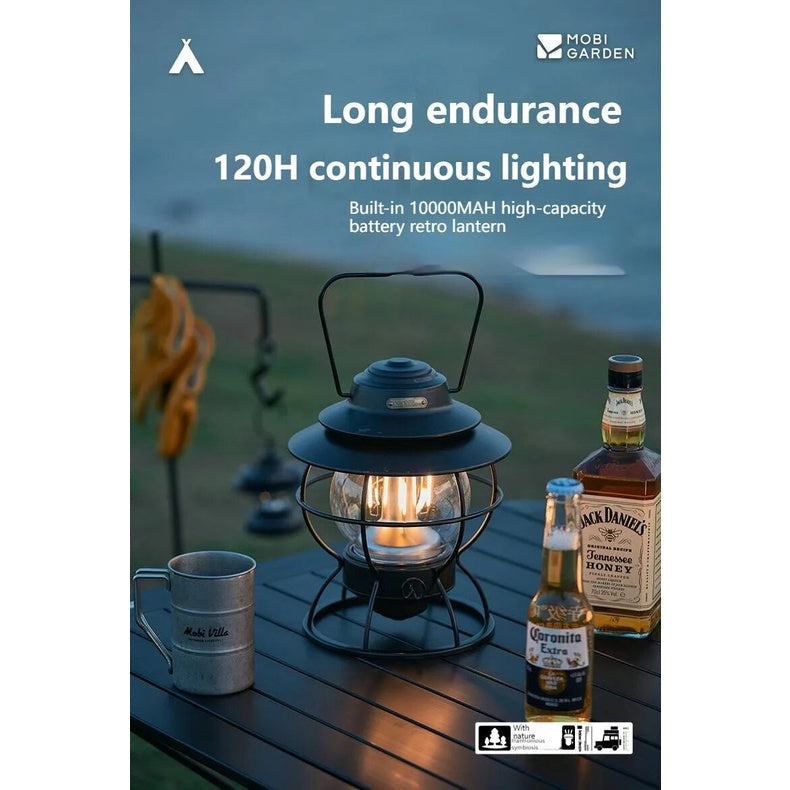Mobi Garden STAR WISH Black Retro Railway LED Camping Lantern Waterproof Outdoor Lamp Light 120H