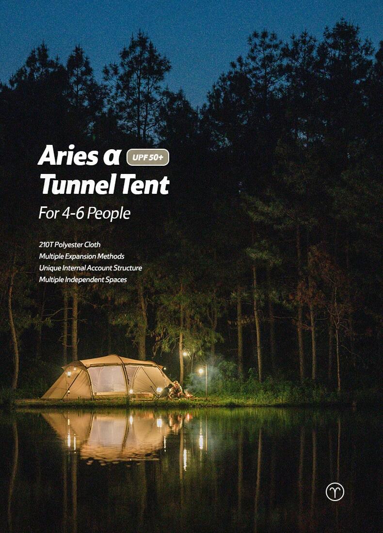 Naturehike ARIES Series ALPHA Outdoor Tunnel Type Camping Glamping Tent PU2000mm 4 to 6 Person Family Tent One Bedroom One Living Room 4 Seasons