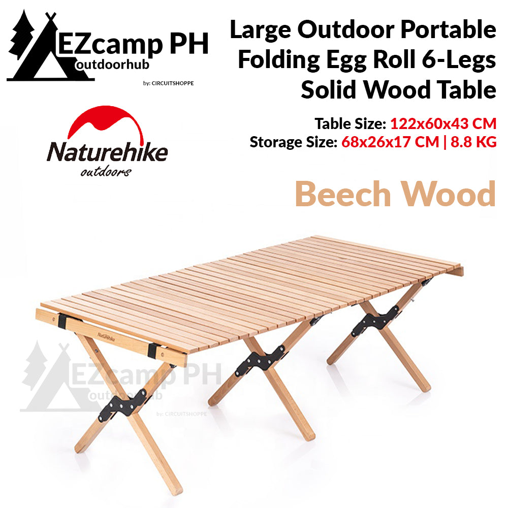 Naturehike Walnut Wood Egg Roll Folding Portable Camping Outdoor Table Small Large Size Solid Wooden Foldable Copper Plated Heavy Duty Support