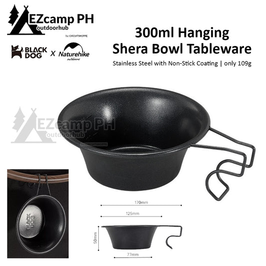 BLACKDOG by Naturehike 300ml Stainless Steel Black Shera Bowl Non Stick Coating Outdoor Camping Portable Dish Cookware Hanging Hang Tableware Cup Pot