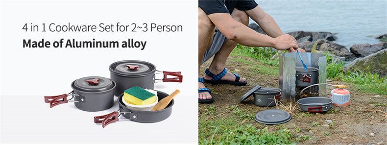 Naturehike 4 in 1 Portable Camping Cookware Pot Set for 2 to 3 Person Frying Pan Hiking Cooking Tools with Cover Utensils Lightweight Aluminum