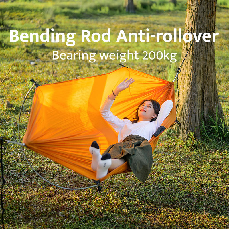 Naturehike Bending Rod Anti-Rollover Hammock Portable Lightweight Flying Boat Outdoor 2 Person Hammock Large Space Duyan Swing up 200kg Max Load Camping Hiking Picnic Beach Travel Heavy Duty Original Nature Hike