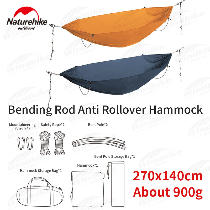 Naturehike Bending Rod Anti-Rollover Hammock Portable Lightweight Flying Boat Outdoor 2 Person Hammock Large Space Duyan Swing up 200kg Max Load Camping Hiking Picnic Beach Travel Heavy Duty Original Nature Hike