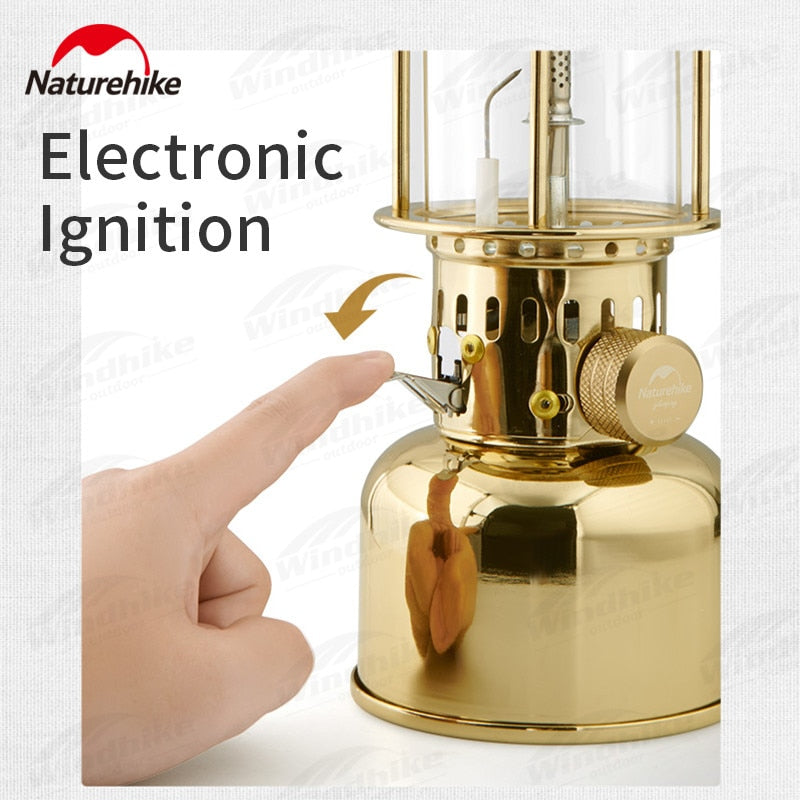 Naturehike Portable Retro Atmosphere Gas Lamp Outdoor Vintage Hanging Lantern Night Light Tent Butane Fuel Lamp Lighting Electronic Spark Outdoor Hiking Beach Picnic Travel Heavy Duty Original Nature Hike