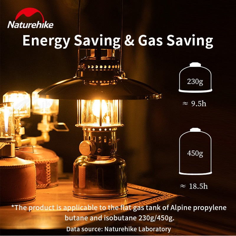 Naturehike Portable Retro Atmosphere Gas Lamp Outdoor Vintage Hanging Lantern Night Light Tent Butane Fuel Lamp Lighting Electronic Spark Outdoor Hiking Beach Picnic Travel Heavy Duty Original Nature Hike