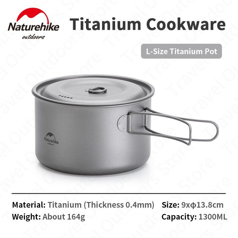Naturehike Pure Titanium Pot Outdoor Portable Lightweight Cooking Pot Cutlery Utensil Fyring Pan Hanging Pot Food Grade Titanium Cookware Camping Hiking Picnic  Heavy Duty Original Nature Hike