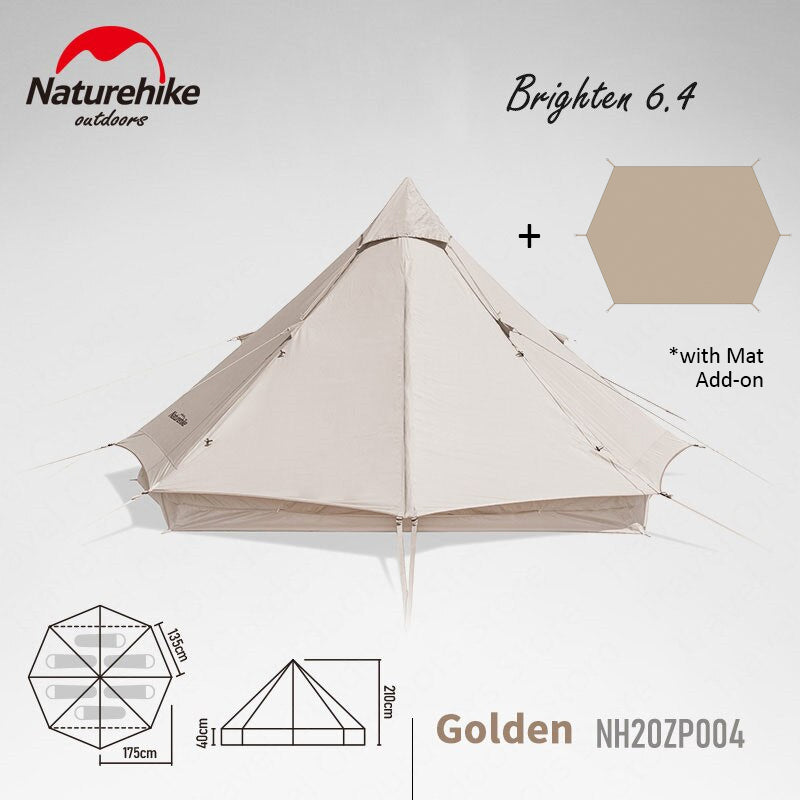 Naturehike BRIGHTEN Series 6.4 Blended Cotton Pyramid Bell Camping Glamping Tent 6.4m² Family Waterproof Outdoor Luxury Shelter for 4 to 6 Person Tipi