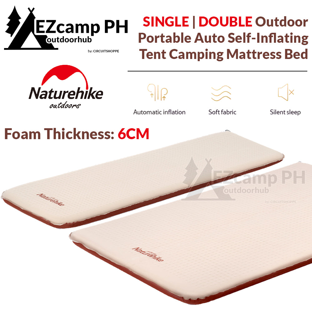 Naturehike 6CM Thick Foam Automatic Self Air Inflate Sleeping Mattress Camping Bed Pad Mat Elastic Folding Cushion Auto Inflated Single Double