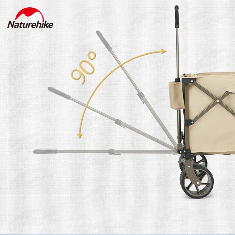 Naturehike TC02 Portable Camping Trolley Cart 197L 120kg Max Fine Narrow Wide Rough with Brake Wheel Stopper 4 Way Folding with Optional Table Board