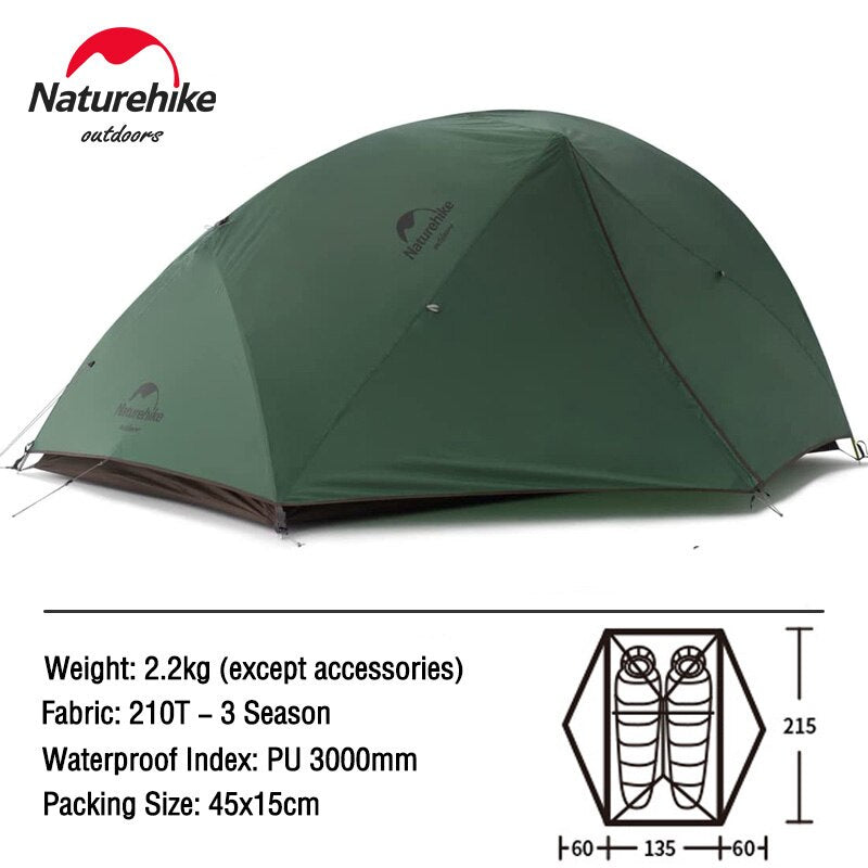 Naturehike STAR River 2 Series Ultralight 2 Person Camping Tent Upgraded Version 20D 210T with MAT Waterproof Outdoor Portable Hiking Backpacking