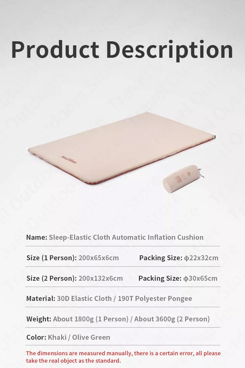 Naturehike 6CM Thick Foam Automatic Self Air Inflate Sleeping Mattress Camping Bed Pad Mat Elastic Folding Cushion Auto Inflated Single Double