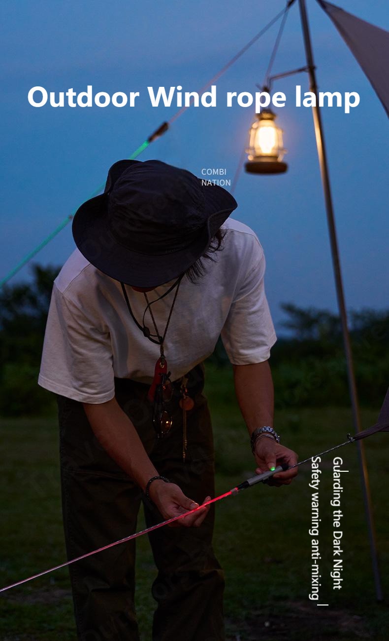Naturehike Safety Warning Wind Rope Light Portable Lightweight 4 Modes Lighting String Lights Guide Lines Warning Atmosphere Ambient IPX5 Waterproof USB Charging Outdoor Camping Beach Travel Original Nature Hike