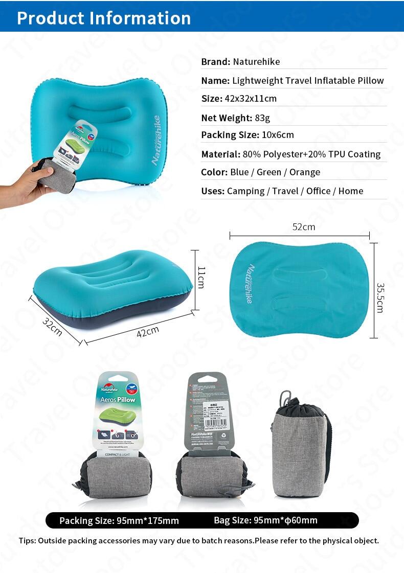 Naturehike AEROS Series Inflatable Pillow Portable Ultralight Air Inflatable TPU Pillow With Optional Comfortable Pillow Cover Case Inflate Inflating Camping Outdoor Hiking Beach Picnic Travel Original Nature Hike
