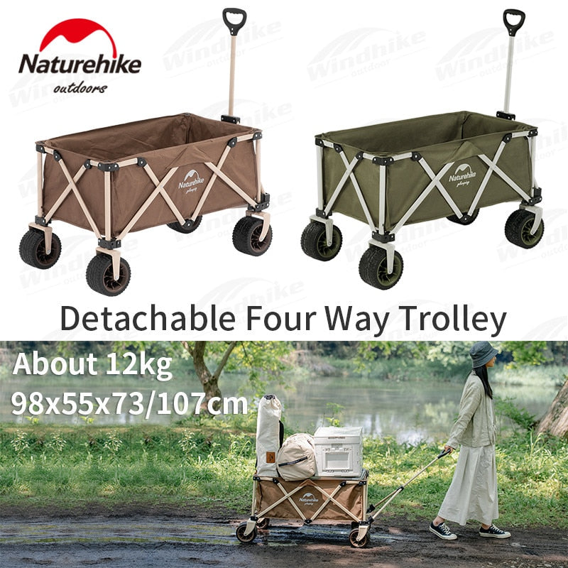 Naturehike TC03 140L Capacity Portable 4 Way Folding Camping Outdoor Trolley Cart 120kg Max Load Big Large Detachable Wheels Wagon