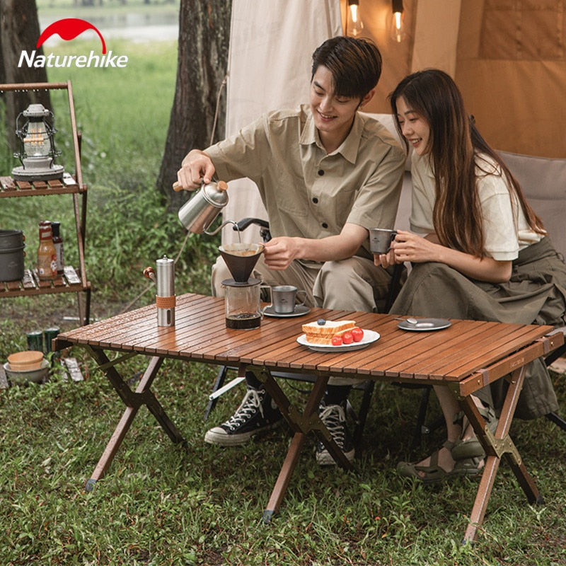Naturehike Walnut Wood Egg Roll Folding Portable Camping Outdoor Table Small Large Size Solid Wooden Foldable Copper Plated Heavy Duty Support