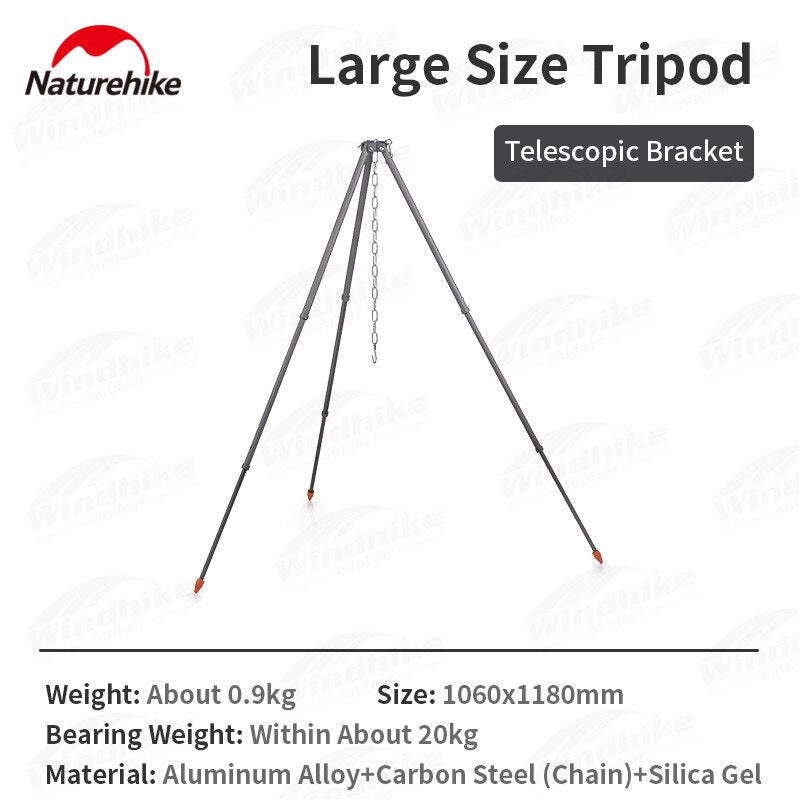 Naturehike Portable Hanging Pot & Tripod Ultralight 6L 10L Large Capacity Aluminum Alloy Camping Cookware And Telescopic Adjustable Hang Stand Outdoor Cooking For 6 to 10 Persons Hiking Picnic Beach Travel Heavy Duty Original Nature Hike