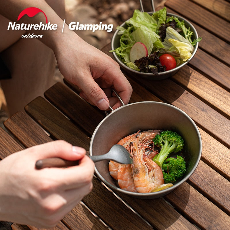 Naturehike 300ml 450ml Hanging Pure Titanium Bowl Portable Ultralight 54g Outdoor Picnic Tableware Shera Bowl Camping Hiking Utensil Cooking Hang
