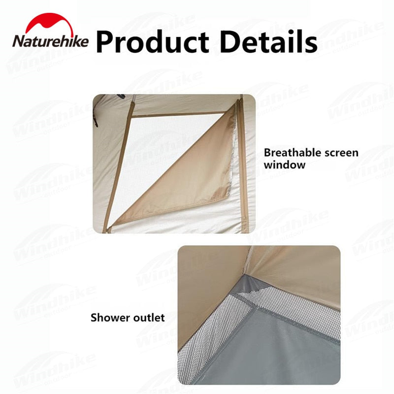 Naturehike Outdoor Camping Beach Tent 210T Automatic Quick Build Poles 2-Way Dry Wet Separation Changing Shower Toilet Comfort Room Multi Purpose Tent