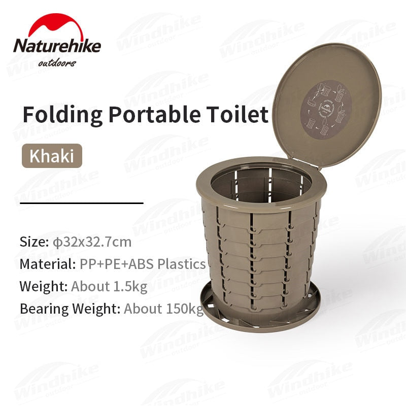 Naturehike Outdoor Folding Portable Toilet Bin Collapsible Camping Trash Seat Bowl with Optional Garbage Waste Bag and Liquid Curing Agent Coagulant