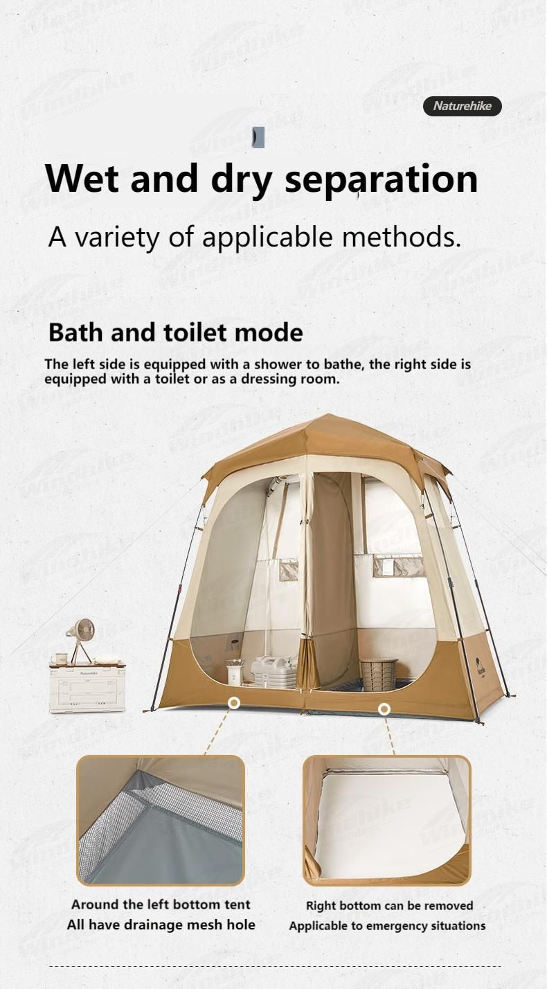 Naturehike Outdoor Camping Beach Tent 210T Automatic Quick Build Poles 2-Way Dry Wet Separation Changing Shower Toilet Comfort Room Multi Purpose Tent