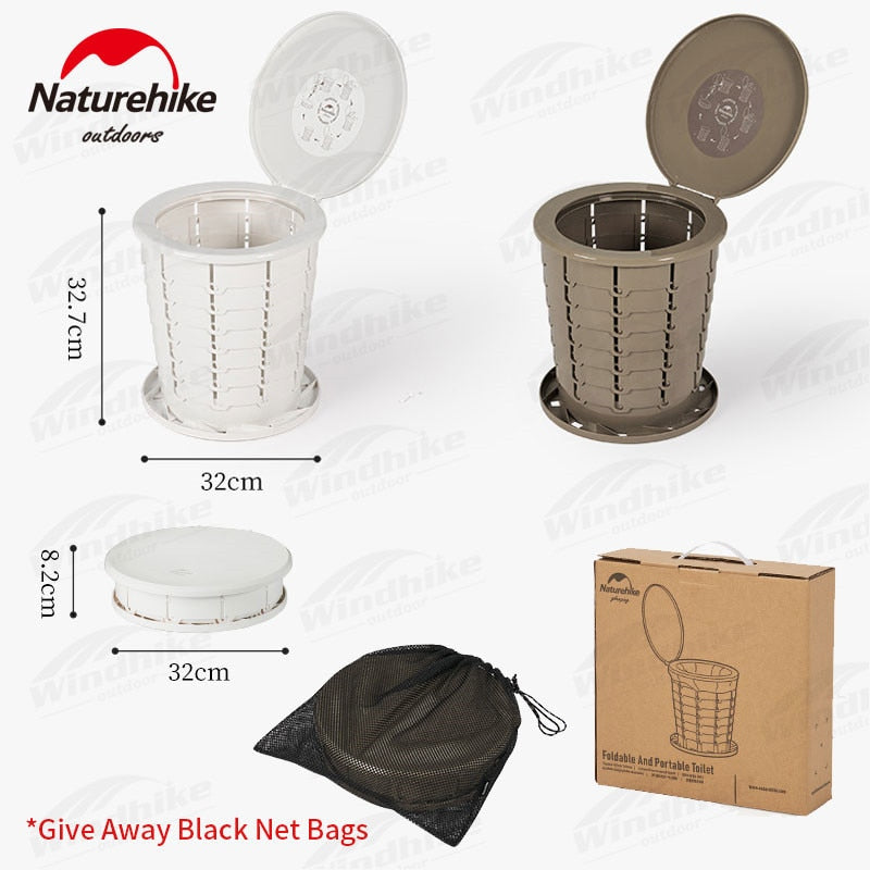 Naturehike Outdoor Folding Portable Toilet Bin Collapsible Camping Trash Seat Bowl with Optional Garbage Waste Bag and Liquid Curing Agent Coagulant