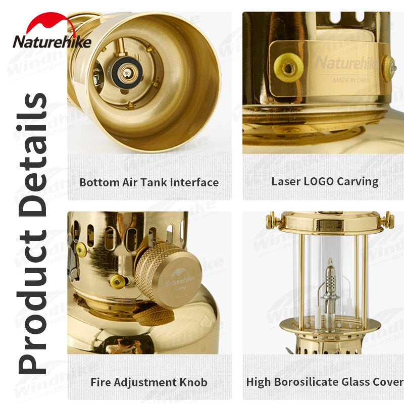 Naturehike Portable Retro Atmosphere Gas Lamp Outdoor Vintage Hanging Lantern Night Light Tent Butane Fuel Lamp Lighting Electronic Spark Outdoor Hiking Beach Picnic Travel Heavy Duty Original Nature Hike