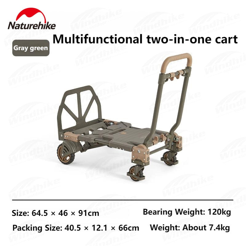 Naturehike TC08 Outdoor Foldable Trolley Multi Functional 2 In 1 Camping Small Cart Portable Luggage Push Pull Folding Cart Wagon Equipment
