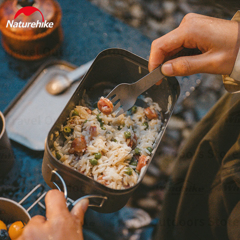Naturehike 3-in-1 Titanium Tableware Set Portable Ultralight Cutlery Spoon Fork Knife Bottle Opener Camping Hiking Backpacking Dining Utensil