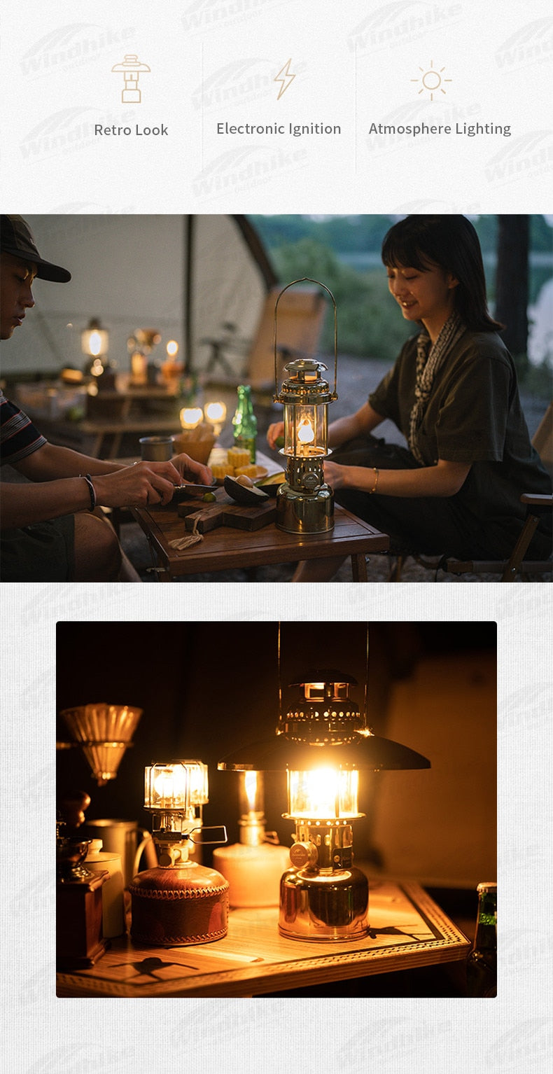 Naturehike Portable Retro Atmosphere Gas Lamp Outdoor Vintage Hanging Lantern Night Light Tent Butane Fuel Lamp Lighting Electronic Spark Outdoor Hiking Beach Picnic Travel Heavy Duty Original Nature Hike