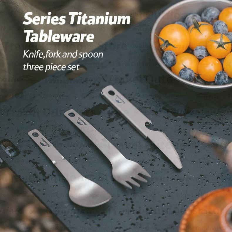 Naturehike 3-in-1 Titanium Tableware Set Portable Ultralight Cutlery Spoon Fork Knife Bottle Opener Camping Hiking Backpacking Dining Utensil