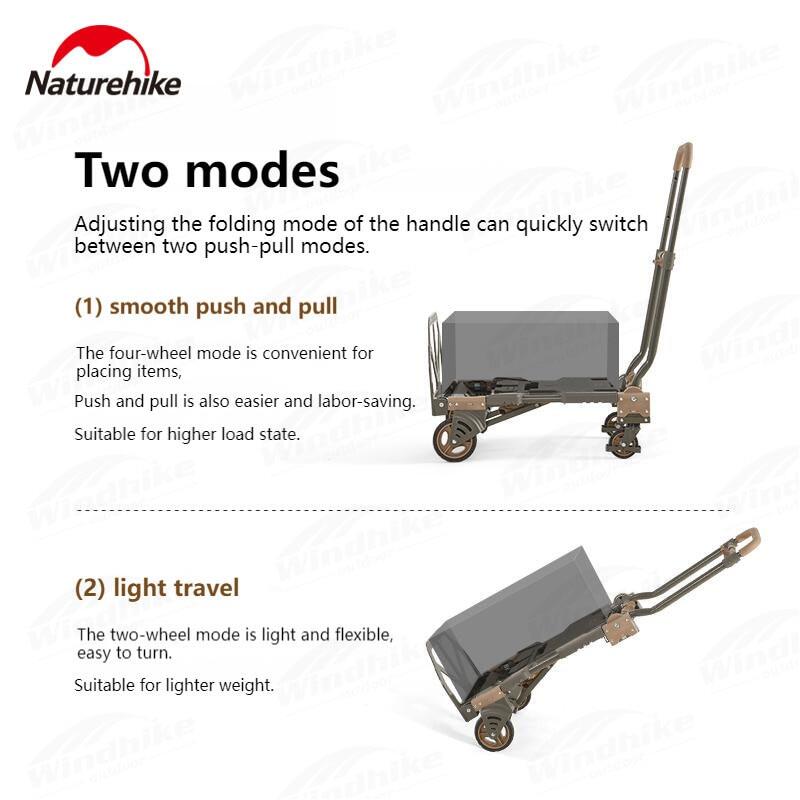 Naturehike TC08 Outdoor Foldable Trolley Multi Functional 2 In 1 Camping Small Cart Portable Luggage Push Pull Folding Cart Wagon Equipment