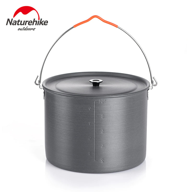 Naturehike Portable Hanging Pot & Tripod Ultralight 6L 10L Large Capacity Aluminum Alloy Camping Cookware And Telescopic Adjustable Hang Stand Outdoor Cooking For 6 to 10 Persons Hiking Picnic Beach Travel Heavy Duty Original Nature Hike