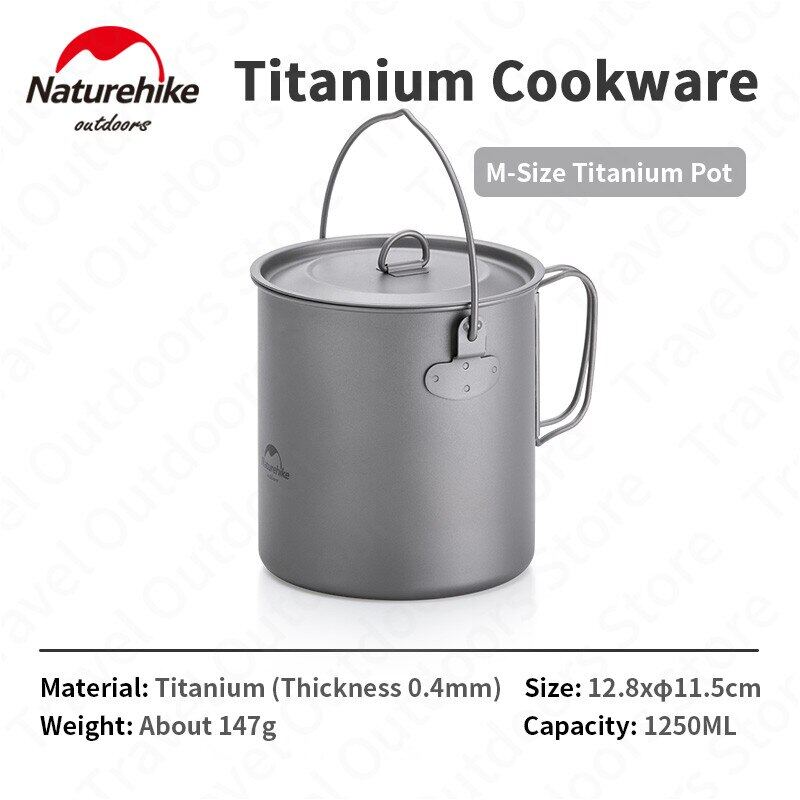 Naturehike Pure Titanium Pot Outdoor Portable Lightweight Cooking Pot Cutlery Utensil Fyring Pan Hanging Pot Food Grade Titanium Cookware Camping Hiking Picnic  Heavy Duty Original Nature Hike