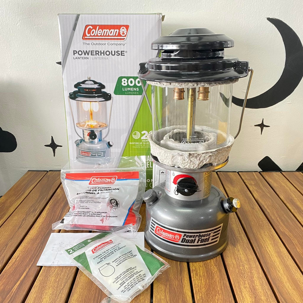 Coleman Powerhouse Dual Fuel Lantern Lamp Model 295 Outdoor Camping Gas Unleaded 2 Mantle up to 800 Lumens