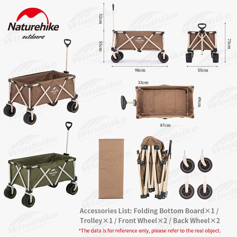 Naturehike TC03 140L Capacity Portable 4 Way Folding Camping Outdoor Trolley Cart 120kg Max Load Big Large Detachable Wheels Wagon