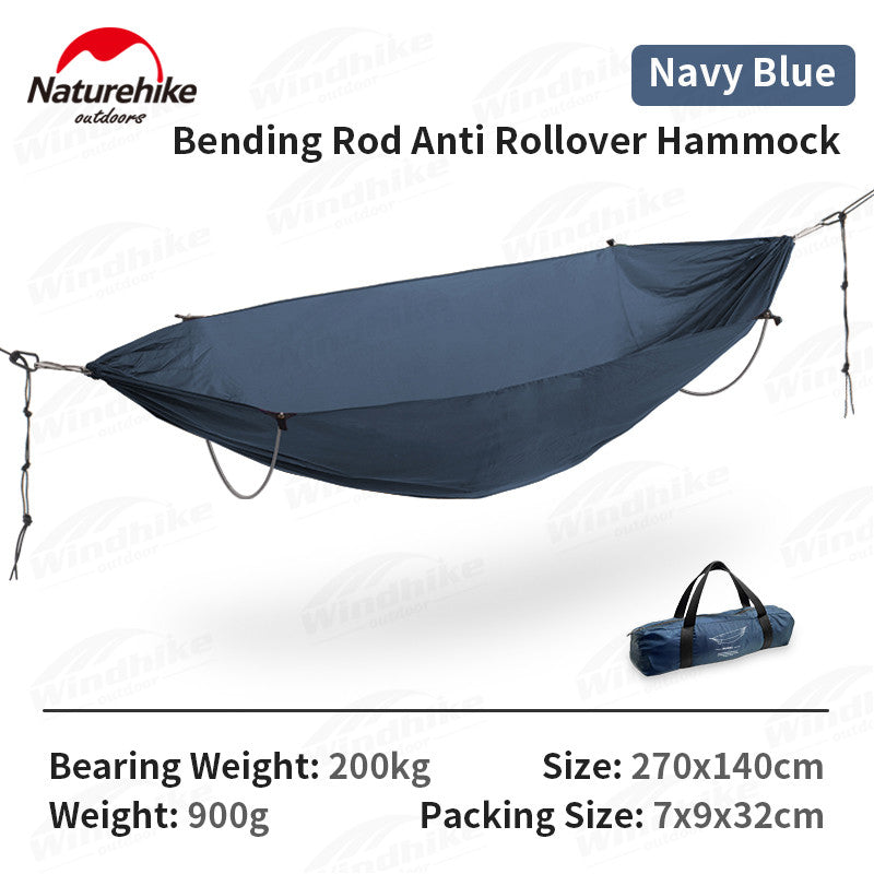 Naturehike Bending Rod Anti-Rollover Hammock Portable Lightweight Flying Boat Outdoor 2 Person Hammock Large Space Duyan Swing up 200kg Max Load Camping Hiking Picnic Beach Travel Heavy Duty Original Nature Hike