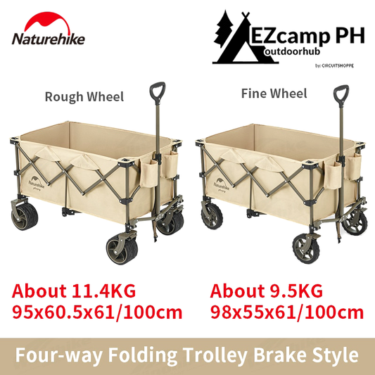 Naturehike TC02 Portable Camping Trolley Cart 197L 120kg Max Fine Narrow Wide Rough with Brake Wheel Stopper 4 Way Folding with Optional Table Board