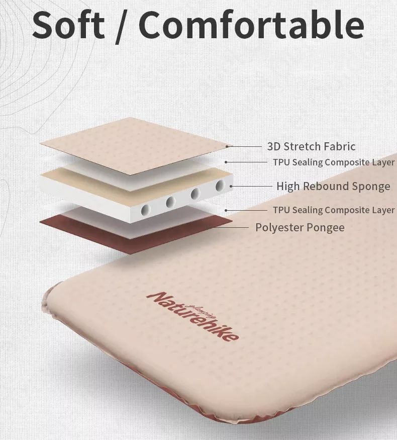 Naturehike 6CM Thick Foam Automatic Self Air Inflate Sleeping Mattress Camping Bed Pad Mat Elastic Folding Cushion Auto Inflated Single Double