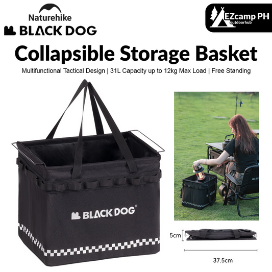 BLACKDOG by Naturehike Black Travel Storage Basket 31L Collapsible Multifunctional Tactical Design Portable Bag 12kg Max Load Outdoor Camping Equipment Folding Foldable Storage Organizer Box Black Dog Nature Hike