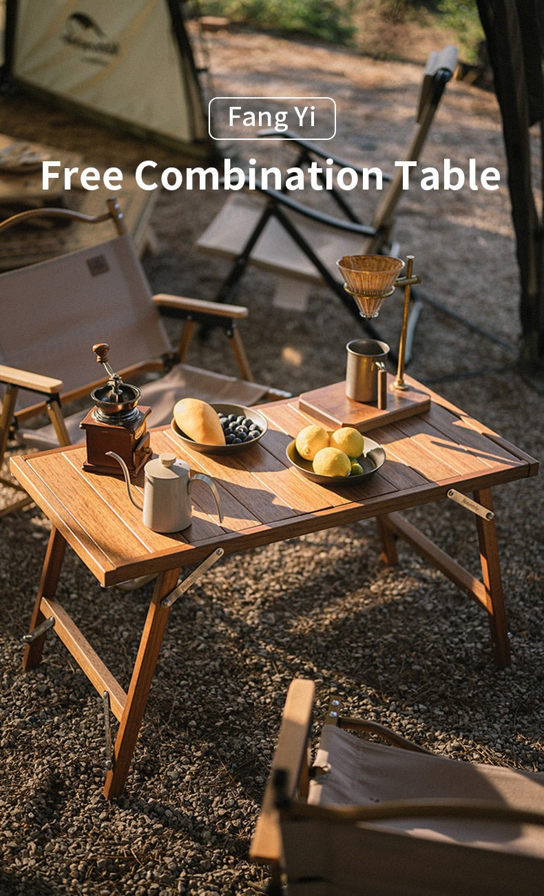 Naturehike IGT Compatible Free Combination Premium Wood Folding Table Outdoor Camping Portable Teak Wooden BBQ Grill Stove Integrated Foldable Table