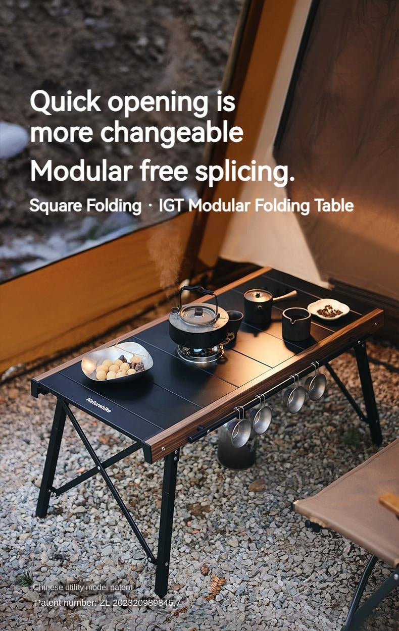 Naturehike IGT Aluminum Alloy Folding Table Camping Outdoor Multifunctional Portable Lightweight Quick-Open Table Removable BBQ Grill Wood Picnic Fishing Hiking Travel Heavy Duty Original Nature Hike