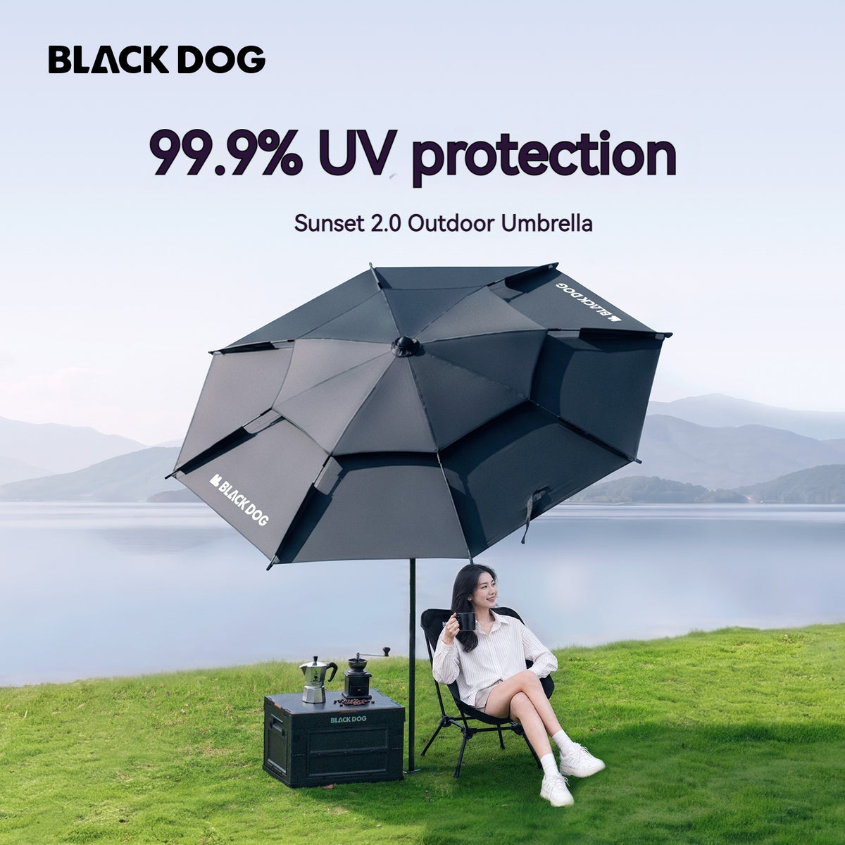 Blackdog SUNSET 2.0 Umbrella Outdoor Camping Picnic Beach 360 Black Coated Sunscreen 5m² Shade Area