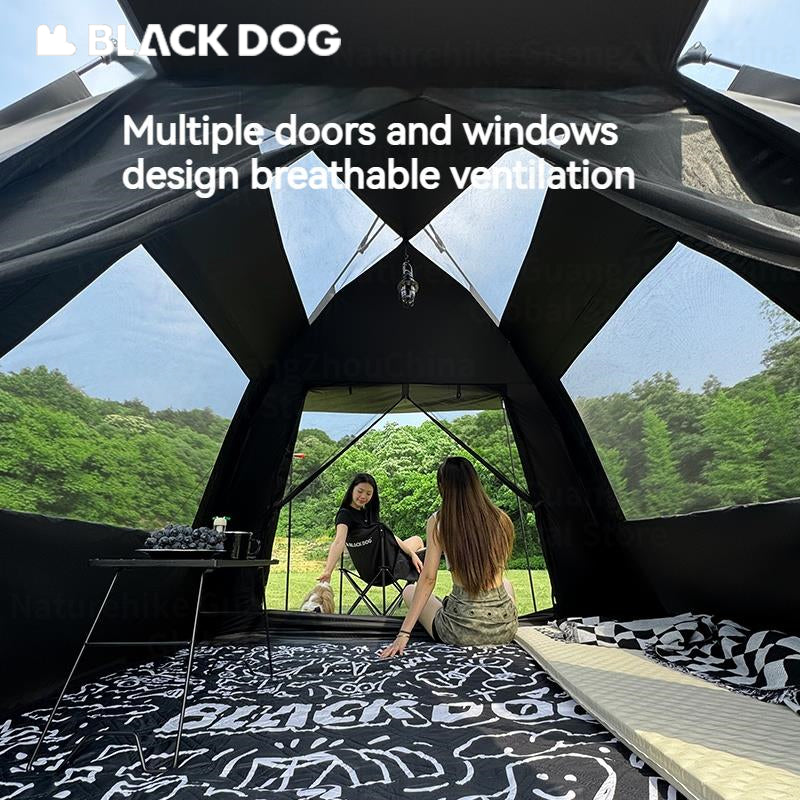 BLACKDOG BLACK Automatic Tent Outdoor Camping 3-4 Persons Portable Dome Tent Quick Opening Black Coating Vinyl Sunproof Waterproof Large Space Tent