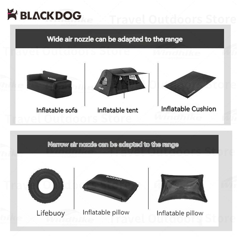 BLACKDOG by Naturehike Black Electric Wireless Air Inflator Pump 6000mAh Battery Rechargeable Portable 2.5kpa Universal Air Mattress Bed Tent Sofa