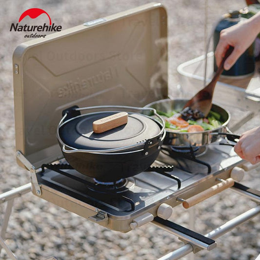 Naturehike LEYAN Double Head Portable Stove Outdoor Camping Kitchen 2 Burner Dual Ignition Butane Gas Burner Windshield Stand 2.5kw Firepower Furnace Canister Fuel Cooking Equipment Folding Storage Nature Hike