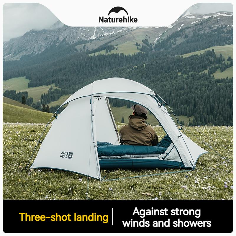 Naturehike JIM'S GEAR Series Hiking Tent Portable Ultralight Backpacking Tent 3 Bar Cross Structure 4 Seasons Camping Outdoor Picnic Beach Travel Tent 1-2 Persons 15D Nylon Waterproof Heavy Duty Original Nature Hike