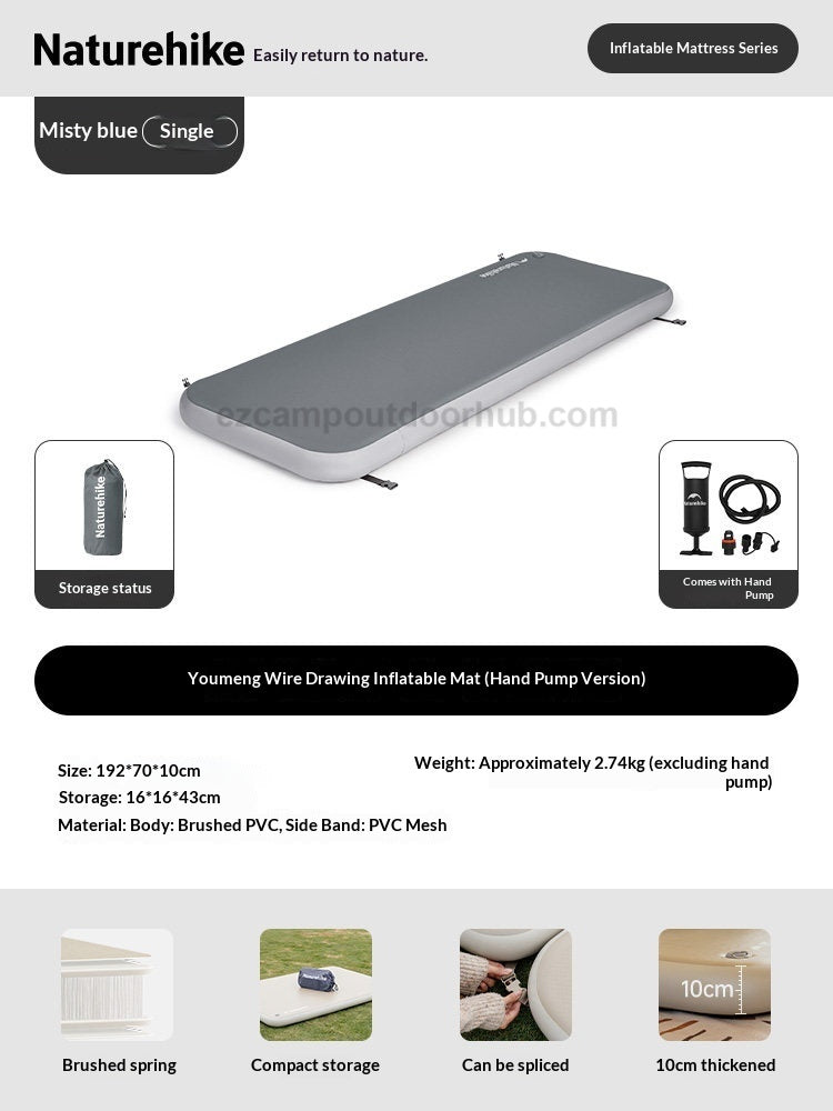 Naturehike FEATHER Series Air Inflatable Bed Foam Topped Padded 10CM Thick Sleeping Pad Optional Electric Or Manual Air Pump Unlimited Splicing Outdoor