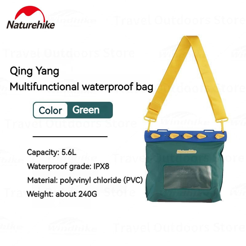 Naturehike Aqua Waterproof Shoulder Bag with Mobile Phone Pocket 20m Deep IPX8 Waterproof 2.6/5.6L Ultralight Beach Camping Swimming Water Sports Multifunctional Storage Dry Bag Cellphone Smartphone Case Cover Nature Hike QINGYANG