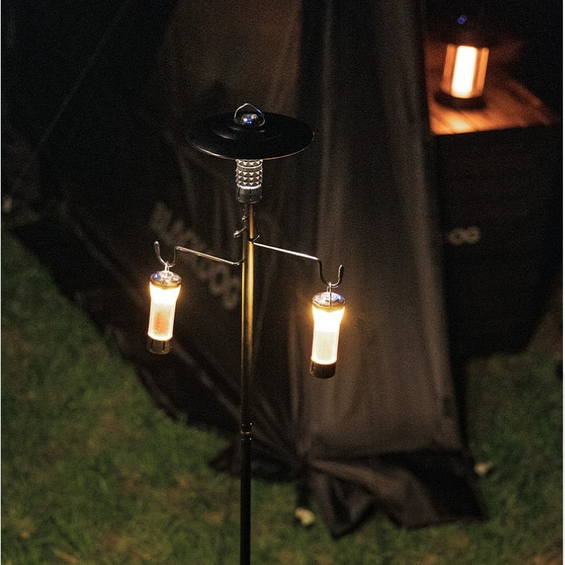 BLACKDOG Black Aluminum Lamp Post Portable Outdoor Camping 4 Section Light Pole Optional Hexagon Tray Ultralight Lantern Holder Bracket
